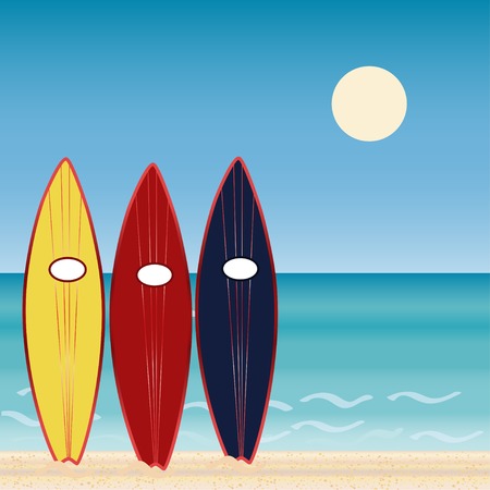 Three surf Boards, beach holidays. Extreme sport. Sunny day. sport of surfingのイラスト素材