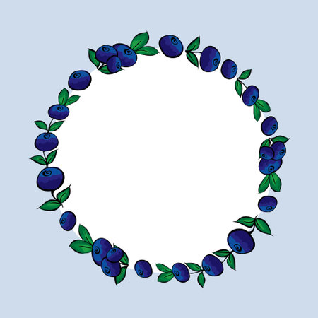 Vector hand drawn blueberries label. Blueberries circle menu recipe design.のイラスト素材