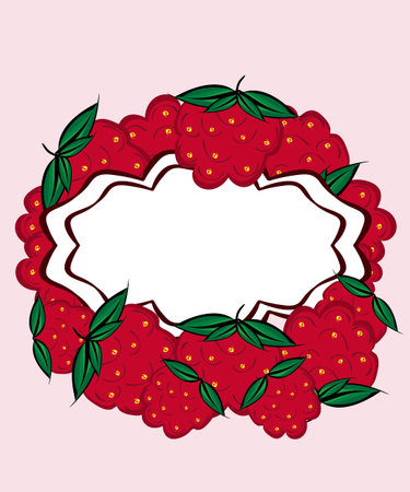 Vector hand drawn label raspberry. Raspberries menu recipe place text inscription frame.のイラスト素材