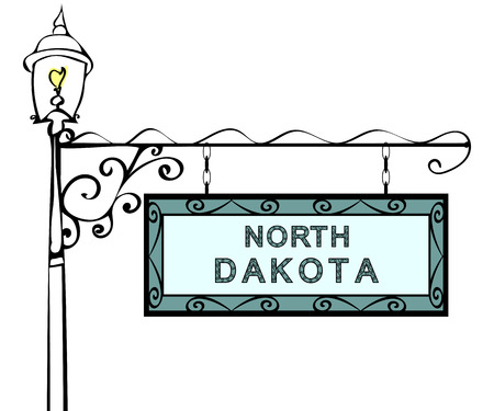North Dakota retro pointer lamppost. North Dakota State America tourism travel.のイラスト素材