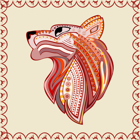 Vintage wolf head ethnic color pattern hand draw. Predator. Wolf symbol freedom. Vector Wolf.のイラスト素材