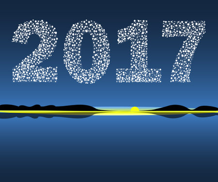 Happy New Year 2017 starburst dawn. Christmas vector illustration background starry sky .