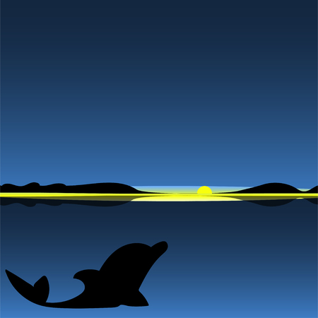 Dolphin sea animal night landscape. Art vector illustration.のイラスト素材