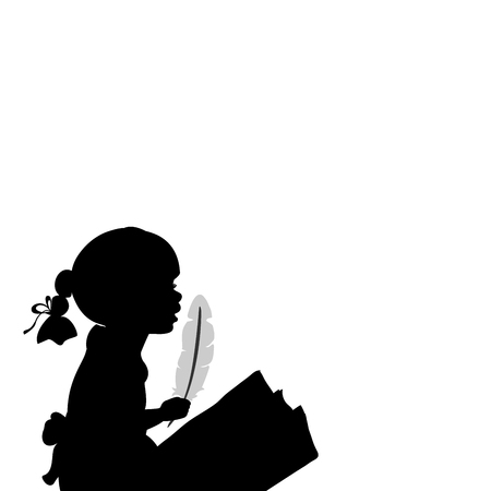 Silhouette girl with feather. World poetry day. Vector illustrationのイラスト素材