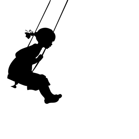Silhouette girl play swinging swing. Vector illustrationのイラスト素材