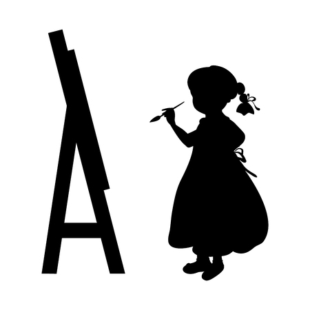 Silhouette girl artist paints on canvas. Vector illustrationのイラスト素材