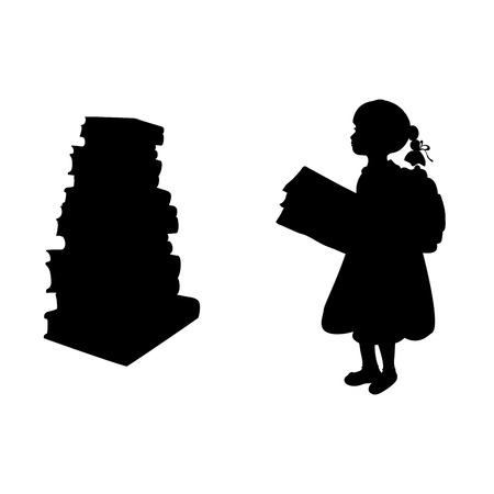 Silhouette of girl reading books. Vector illustrationのイラスト素材
