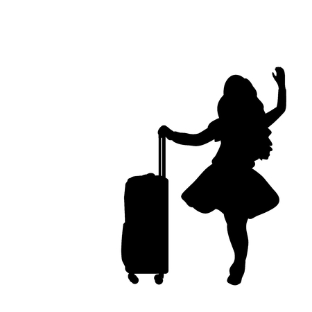 Silhouette girl standing with suitcaseのイラスト素材