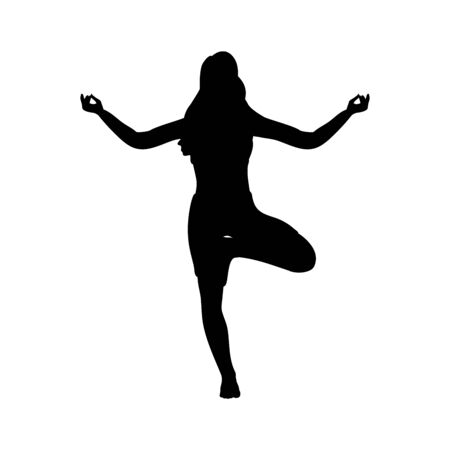 Silhouette girl yoga relaxation pose exerciseのイラスト素材