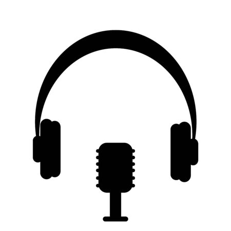 Silhouette image Microphone with headphones. Vector illustrationのイラスト素材