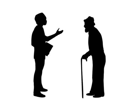 Silhouettes of doctor and grandfather. Illustration graphics iconのイラスト素材