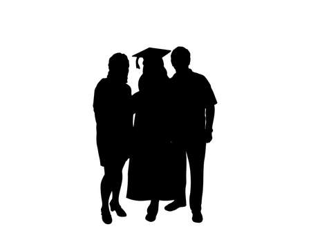 Silhouette young girl graduate hugging his parents at graduation. Illustration graphics iconのイラスト素材