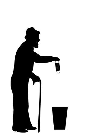 Silhouette of grandfather throws medical mask into trashのイラスト素材