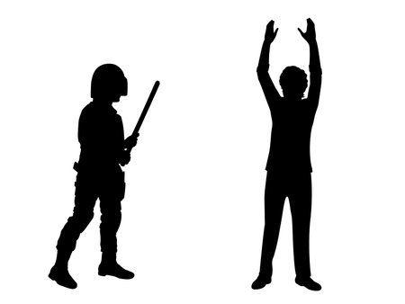 Silhouettea the man surrenders to the policeのイラスト素材