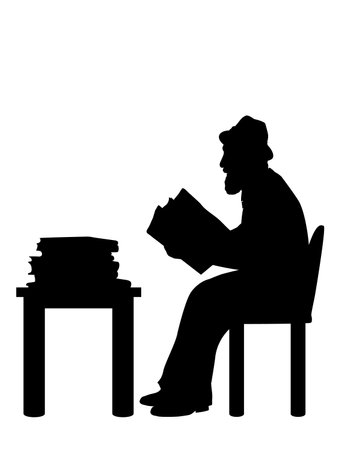 Silhouette senior man grandpa reading booksのイラスト素材