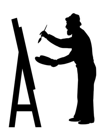 Silhouette senior man grandpa draws pictures paintingのイラスト素材