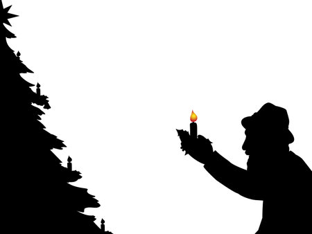 Silhouette senior grandpa holding Christmas candle. Symbol Merry Christmasのイラスト素材