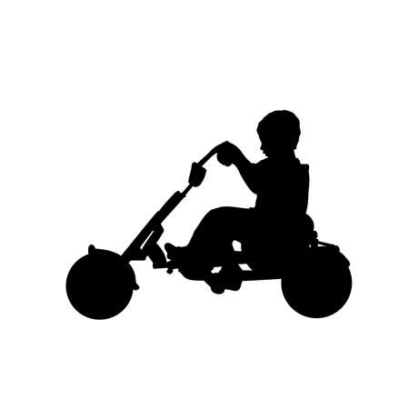 Silhouette boy child riding pedal kartingのイラスト素材