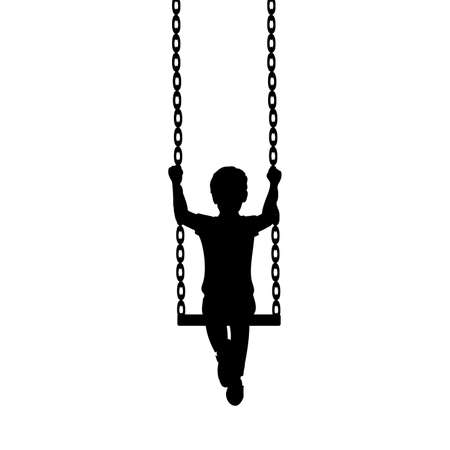 Silhouette hild boy sitting on swing in frontのイラスト素材
