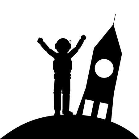 Silhouette boy dreaming space explorationのイラスト素材