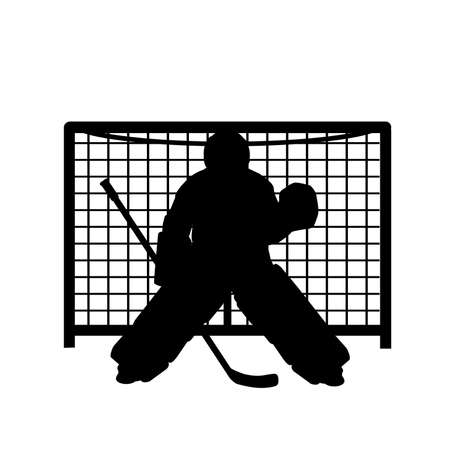 Silhouette boy ice hockey player goalkeeper protects the gate. Symbol sportのイラスト素材