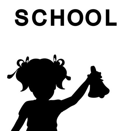 Silhouette girl with bell, closeup. Back to schoolのイラスト素材