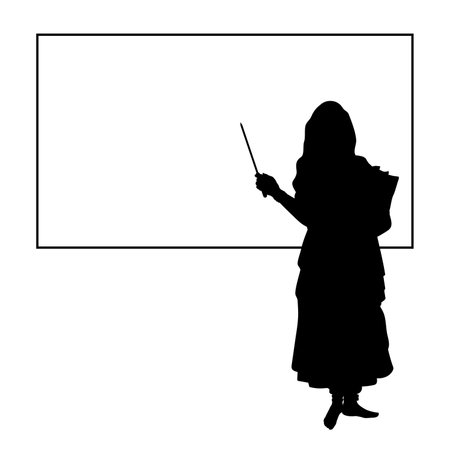 Silhouette Indian woman teacher in front of blackboard.のイラスト素材