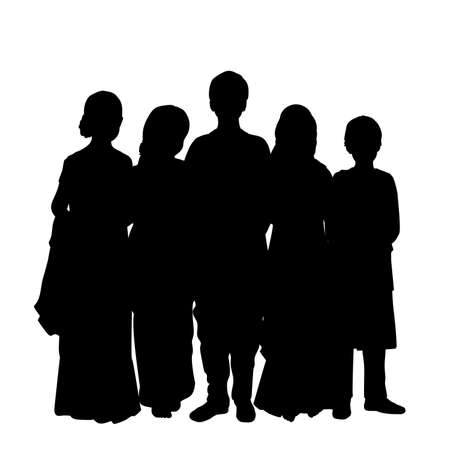 Silhouettes of indian children. Bal Diwas. Raksha Bandhan.のイラスト素材