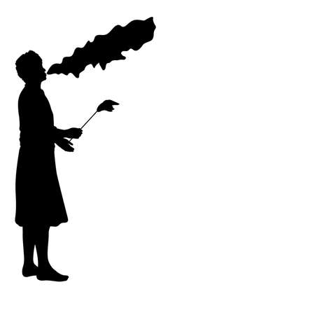Silhouette man with flaming torches. Circus sideshow. Indian culture and tradition.のイラスト素材