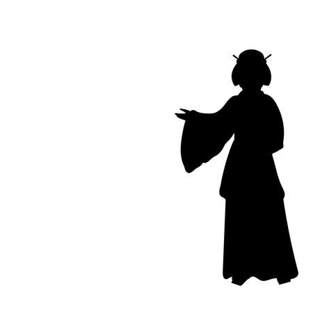Silhouette of woman in national asian costume pointing with hand.のイラスト素材