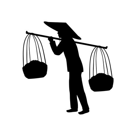 Silhouette Asian farmer carrying baskets.のイラスト素材