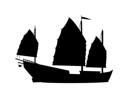 Silhouette oriental ship with sails.のイラスト素材