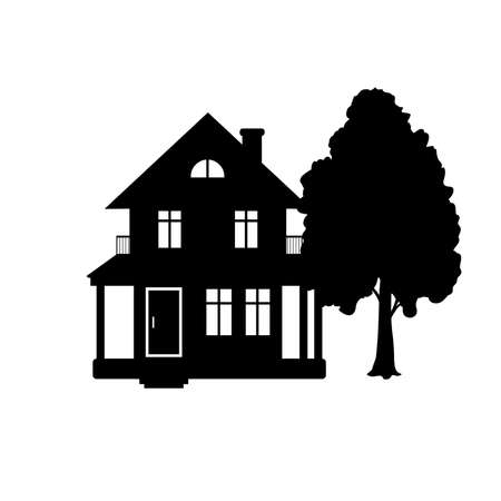 Silhouettes of house and tree.のイラスト素材