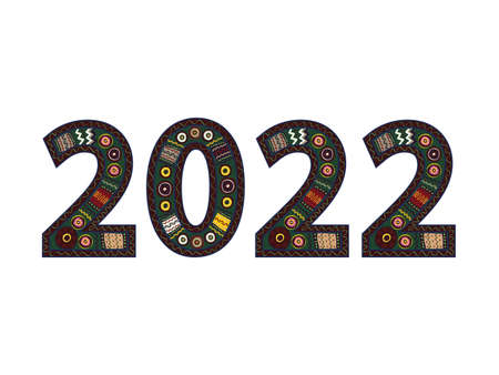 Happy new year 2022. Beautiful drawn numbers.のイラスト素材