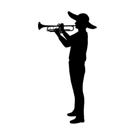 Silhouette of mexican man playing the trumpet of musical instrument.のイラスト素材