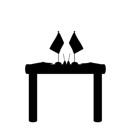 Silhouette table for political negotiations with flags of different countriesのイラスト素材