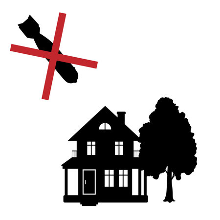 Silhouette of bomb flies into house. NO WAR.のイラスト素材
