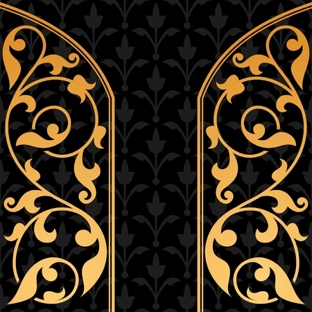 Black background with gold vintage ornament. 10 eps.のイラスト素材
