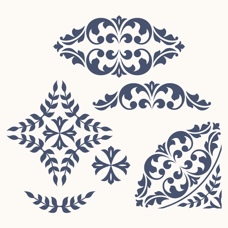 Set of ornamental floral elements for design in vintage stile.のイラスト素材