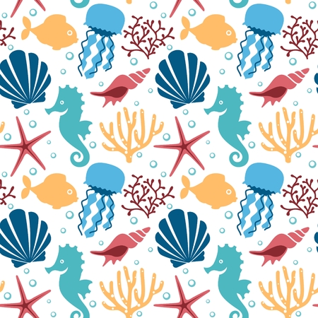 Seamless pattern with marine animals. Underwater background.のイラスト素材