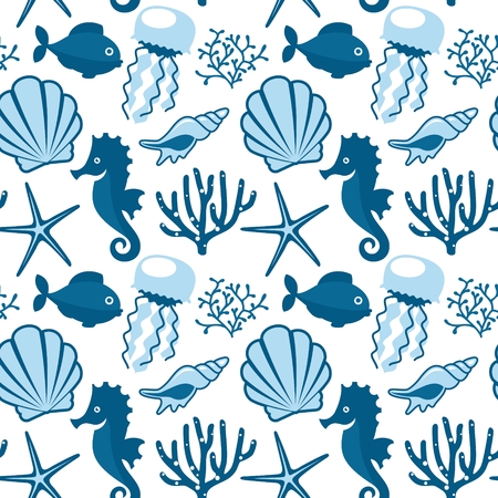 Seamless pattern with marine animals. Underwater background.のイラスト素材