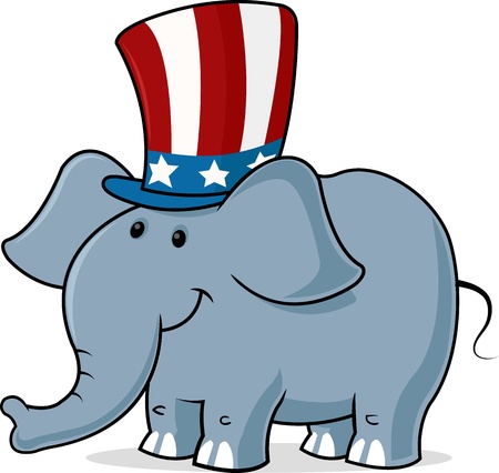 Digitally generated image of a elephant wearing Uncle 's sam hat.のイラスト素材