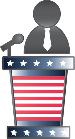 Digitally generated image of a public speaker and on a podium with stars and stripes.のイラスト素材