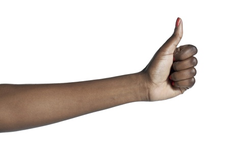 Close-up image of a human hand with an approved sign isolated on a white surfaceの写真素材