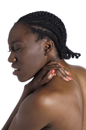 African woman suffering from backacheの写真素材
