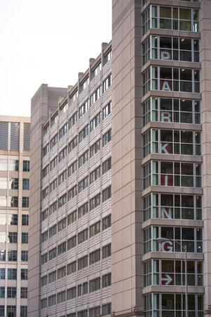 View of commercial building in Chicago in a close-up imageのeditorial素材