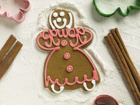 Gingerbread cookie lying on flour with molders