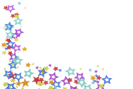 Close-up shot of colorful star shape decoration arranged on plain white background.の写真素材