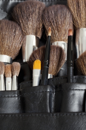 Close up image of different type of make up brushの写真素材