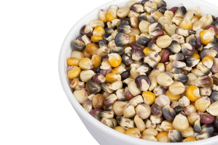 Close-up cropped image of assorted corn beans inside the white bowl